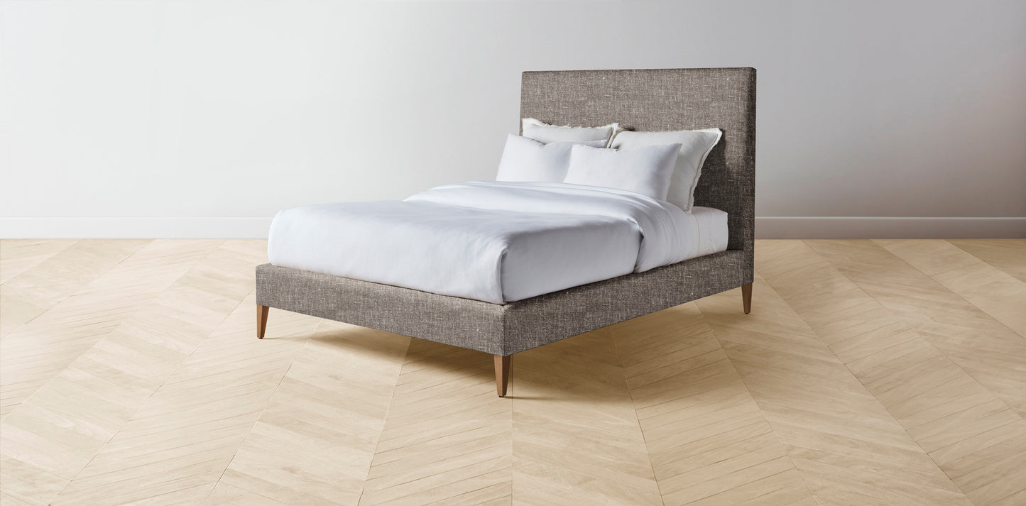 The Essex - Belgian Linen Carob Bed - 56" Headboard - Muslin on reverse