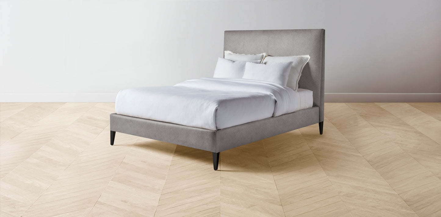 The Essex - Nubuck Leather Asphalt Bed - 60" Headboard - Muslin on reverse