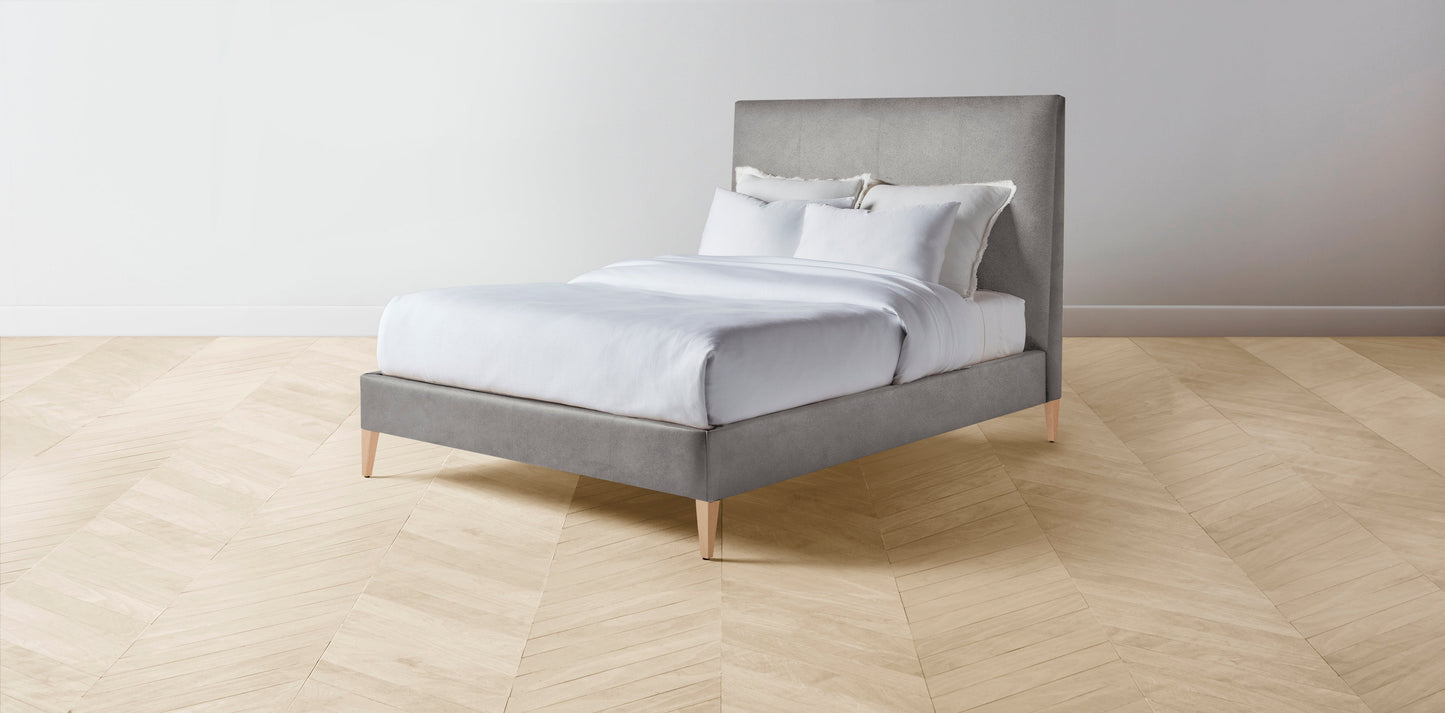The Essex - Nubuck Leather Asphalt Bed - 60" Headboard - Muslin on reverse