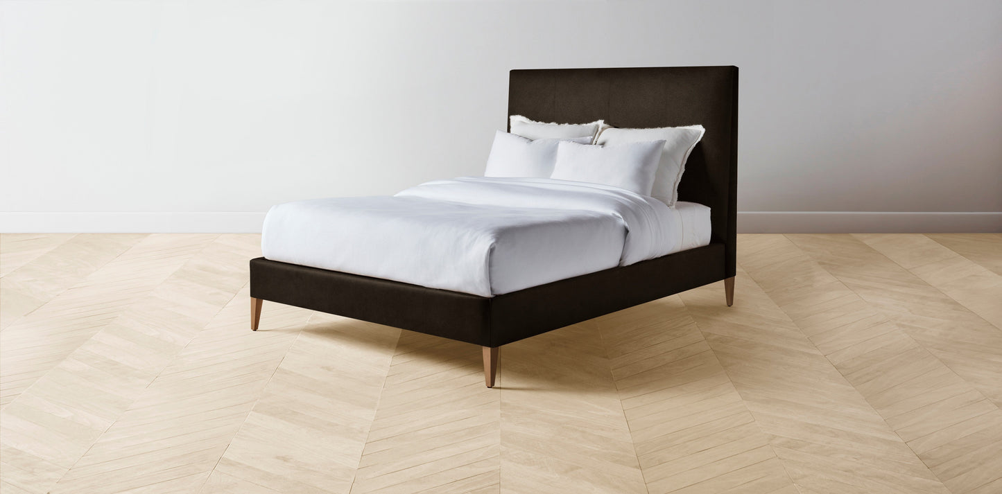 The Essex - Nubuck Leather Espresso Bed - 60" Headboard - Muslin on reverse