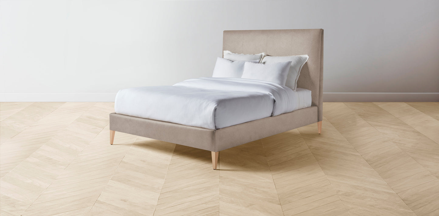 The Essex - Nubuck Leather Fawn Bed - 50" Headboard - Upholstered on reverse