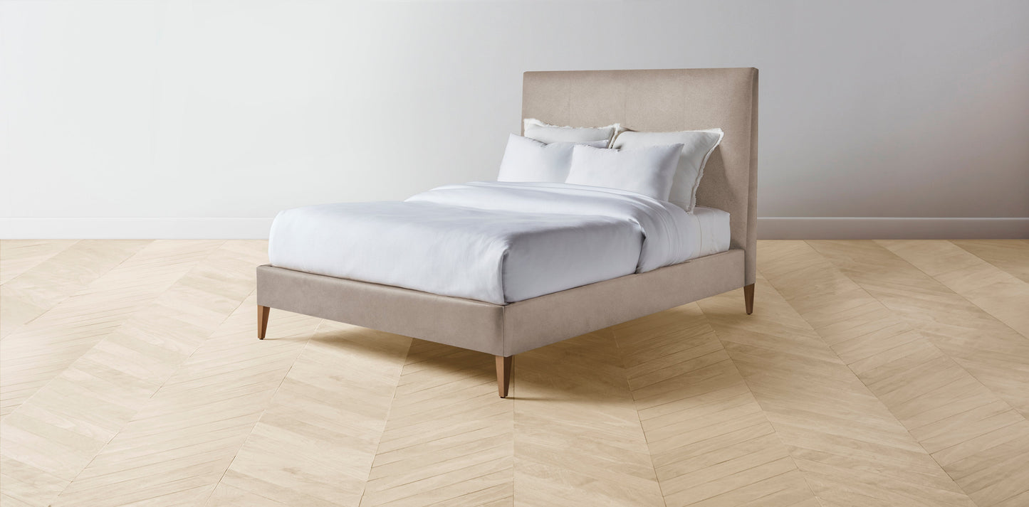 The Essex - Nubuck Leather Fawn Bed - 50" Headboard - Upholstered on reverse