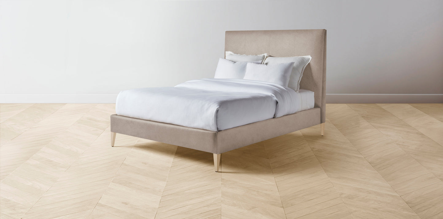 The Essex - Nubuck Leather Fawn Bed - 56" Headboard - Upholstered on reverse