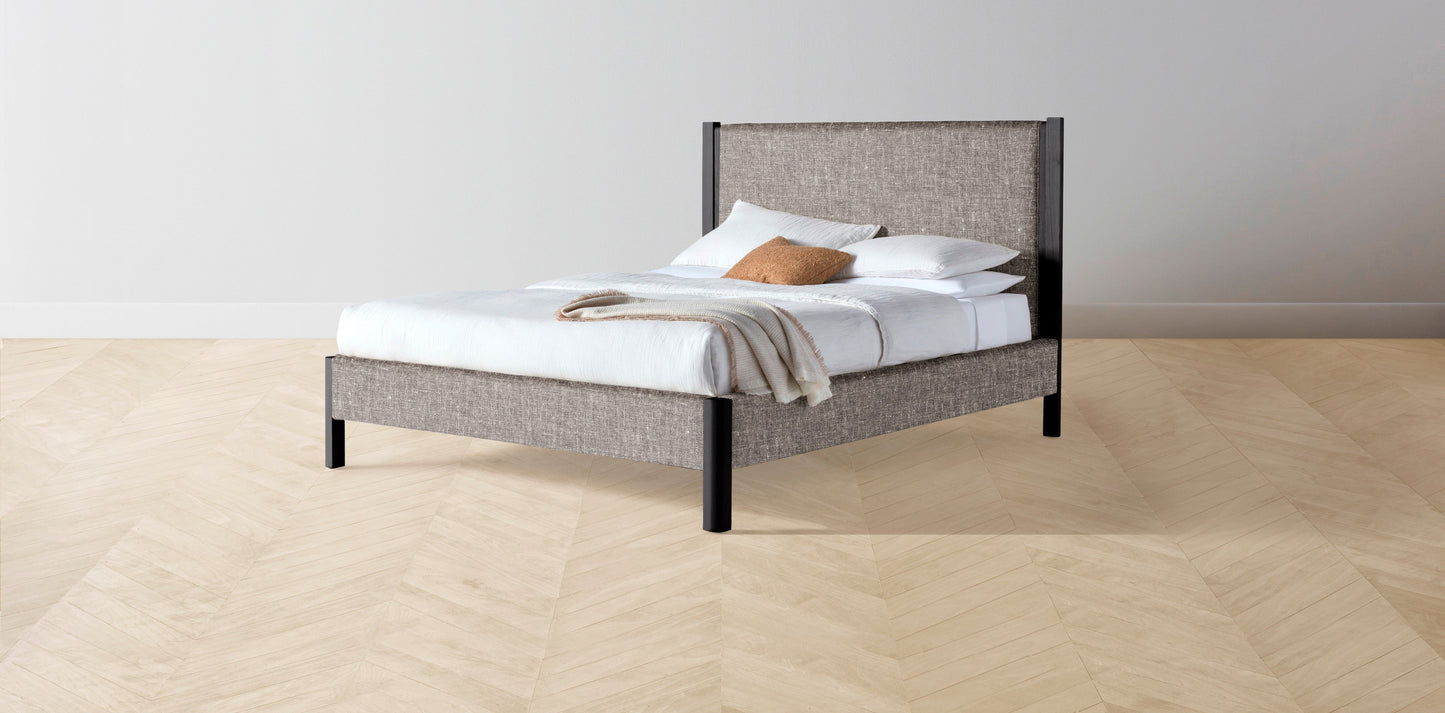 The Thompson - Belgian Linen Carob Bed - 48" Headboard - Muslin on reverse