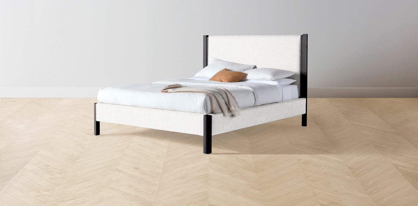 The Thompson - Belgian Linen Egret Bed - 48" Headboard - Muslin on reverse