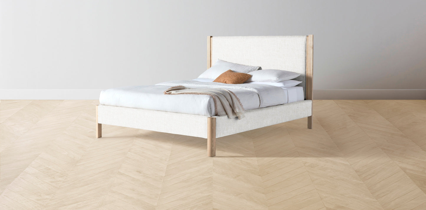 The Thompson - Belgian Linen Egret Bed - 48" Headboard - Upholstered on reverse