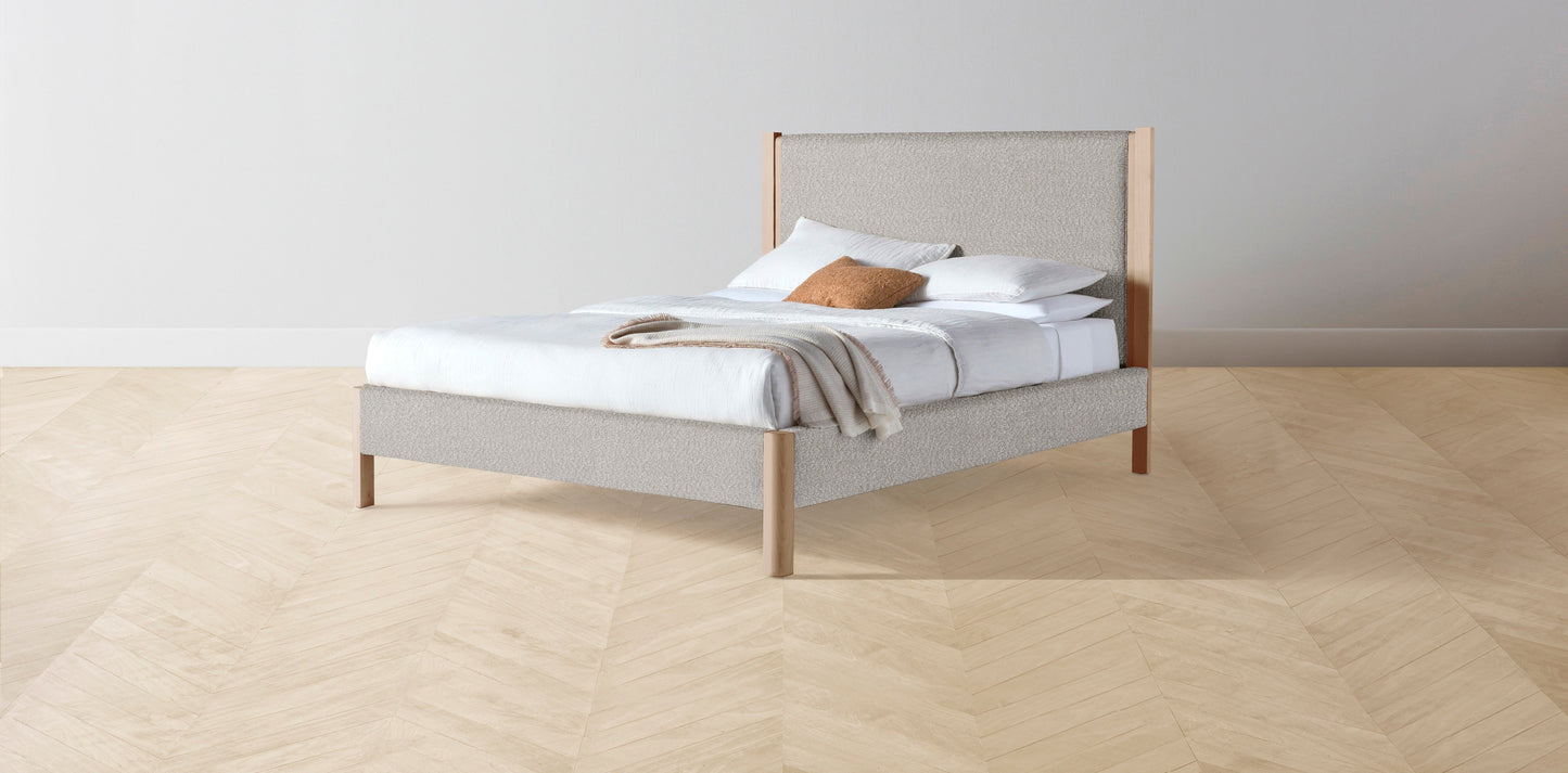 The Thompson - Italian Bouclé Fossil Bed - 48" Headboard - Muslin on reverse