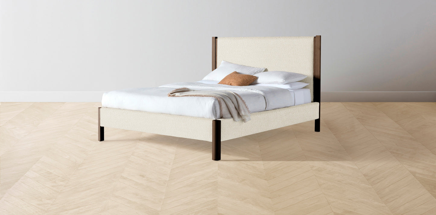 The Thompson - Italian Bouclé White Bed - 48" Headboard - Muslin on reverse