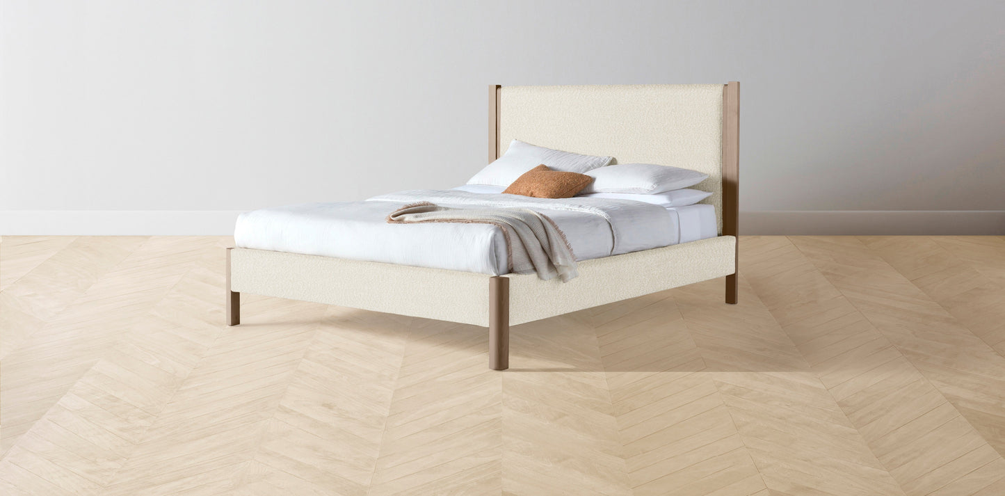 The Thompson - Italian Bouclé White Bed - 48" Headboard - Muslin on reverse