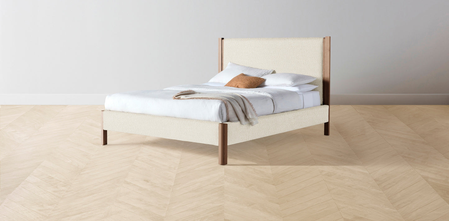 The Thompson - Italian Bouclé White Bed - 48" Headboard - Muslin on reverse