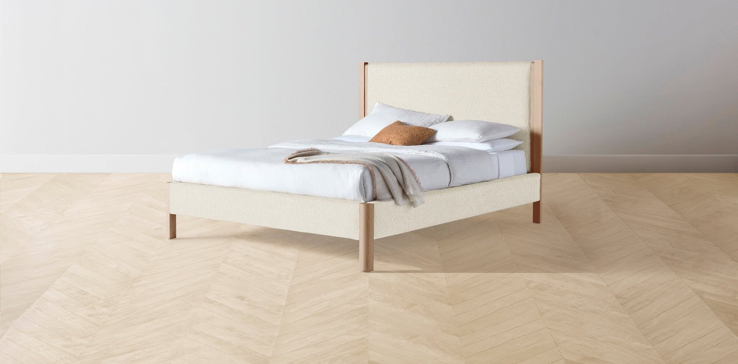 The Thompson - Italian Bouclé White Bed - 48" Headboard - Muslin on reverse