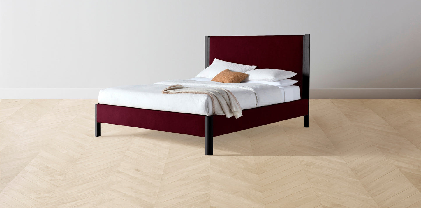 The Thompson - Mohair Crimson Bed - 48" Headboard - Muslin on reverse
