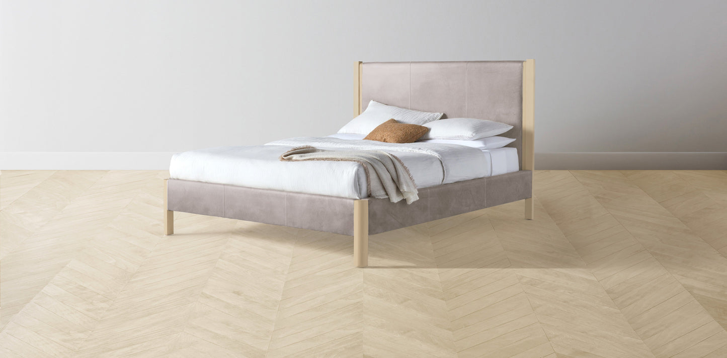 The Thompson - Nubuck Leather Asphalt Bed - 48" Headboard - Muslin on reverse