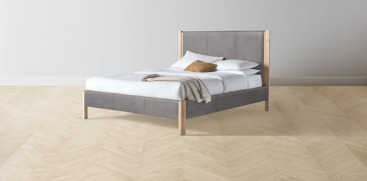 The Thompson - Nubuck Leather Asphalt Bed - 48" Headboard - Upholstered on reverse