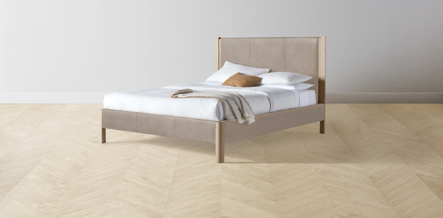 The Thompson - Nubuck Leather Fawn Bed - 48" Headboard - Muslin on reverse