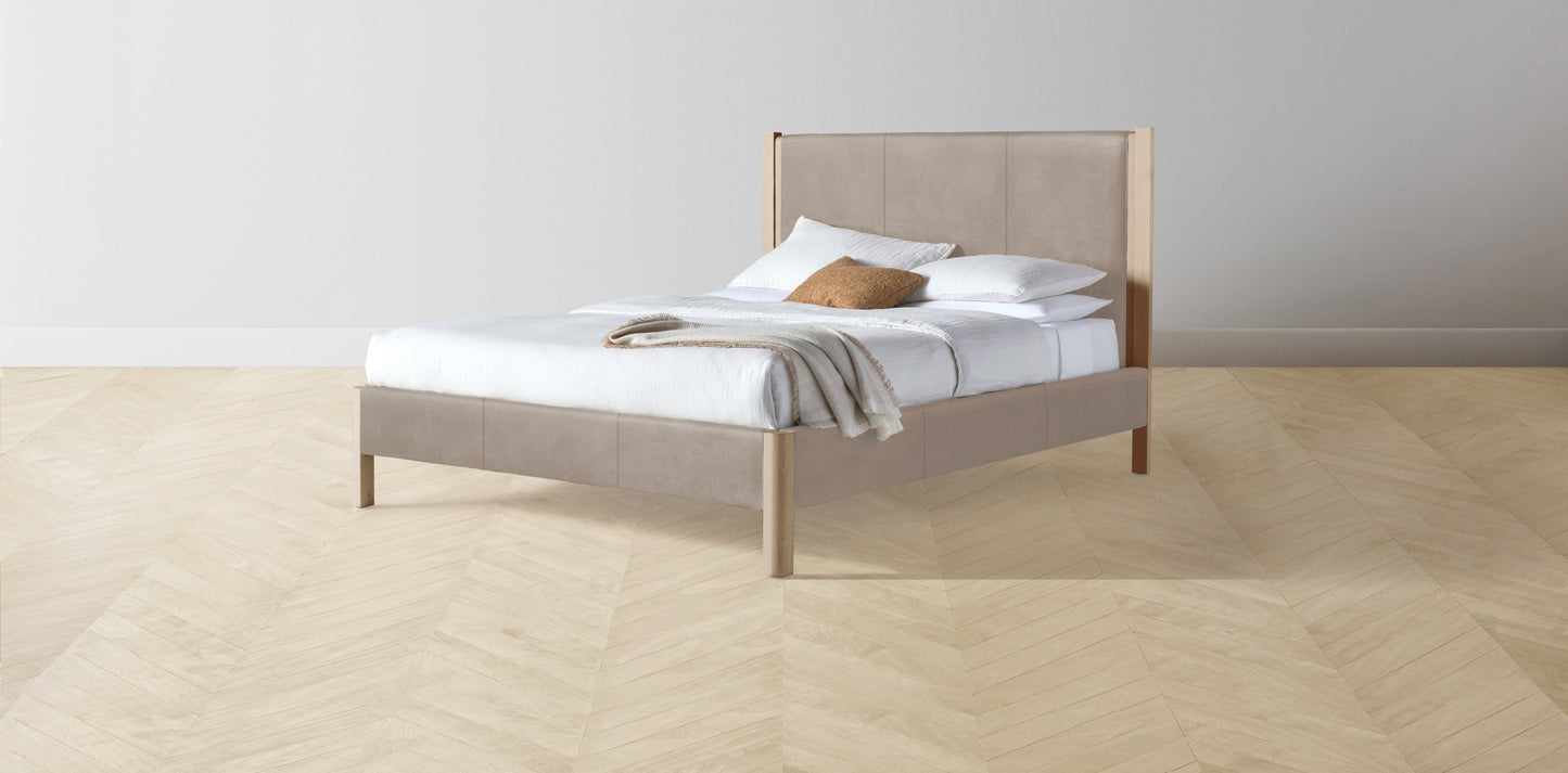 The Thompson - Nubuck Leather Fawn Bed - 48" Headboard - Muslin on reverse