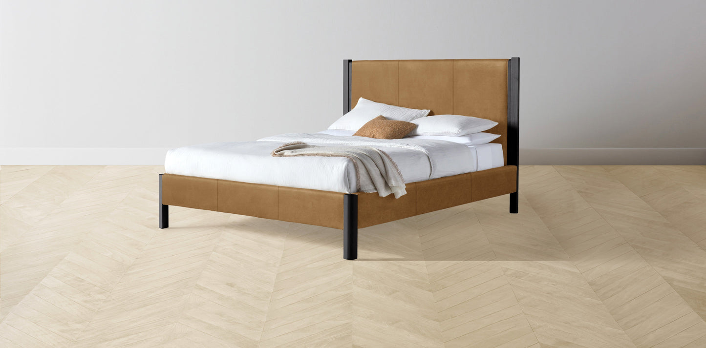 The Thompson - Nubuck Leather Saddle Bed - 48" Headboard - Upholstered on reverse