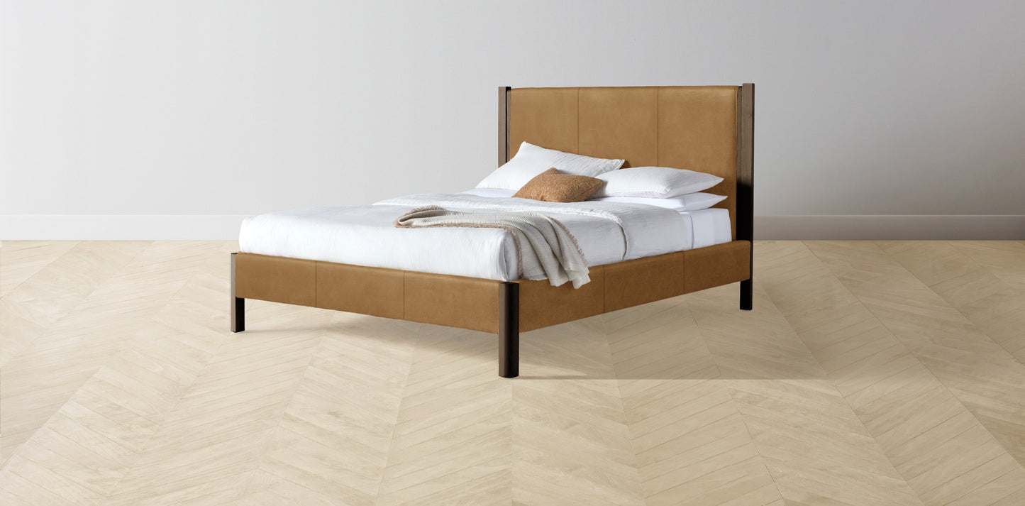 The Thompson - Nubuck Leather Saddle Bed - 48" Headboard - Upholstered on reverse