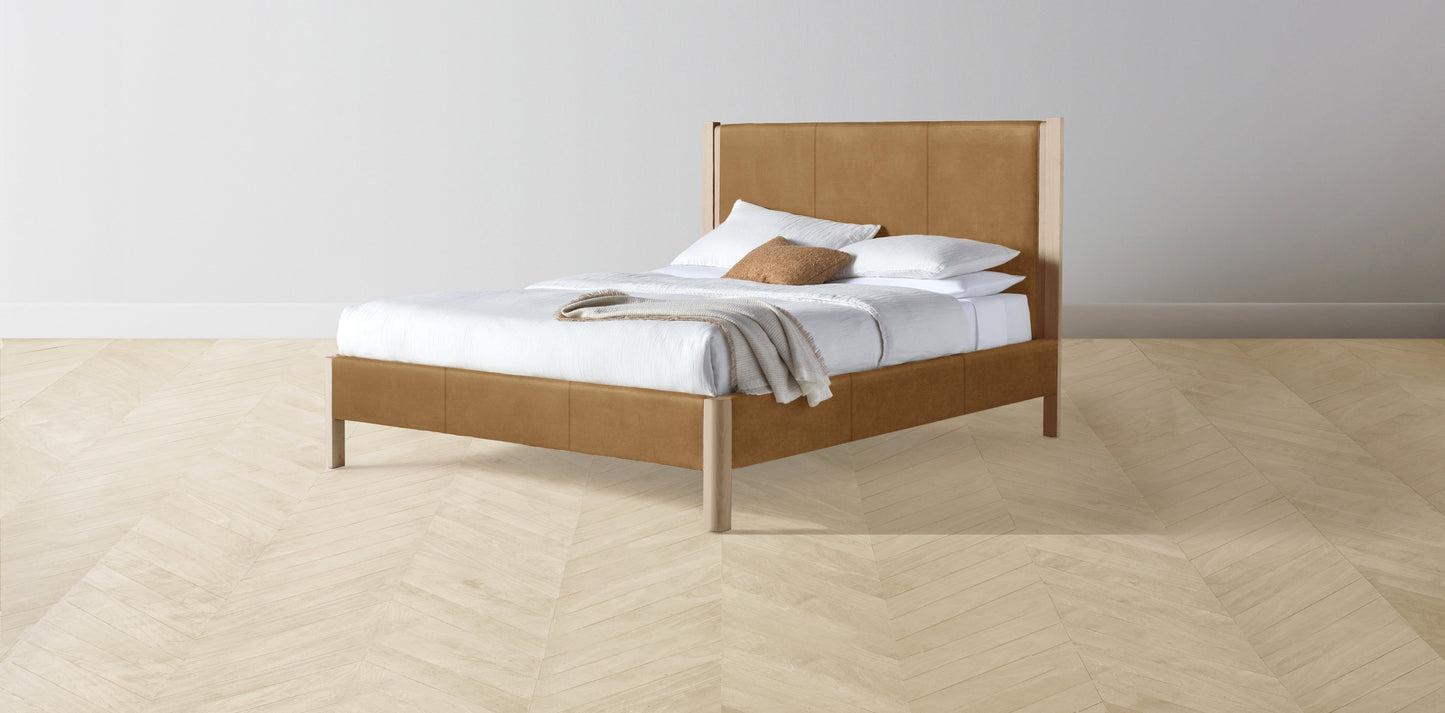 The Thompson - Nubuck Leather Saddle Bed - 48" Headboard - Upholstered on reverse