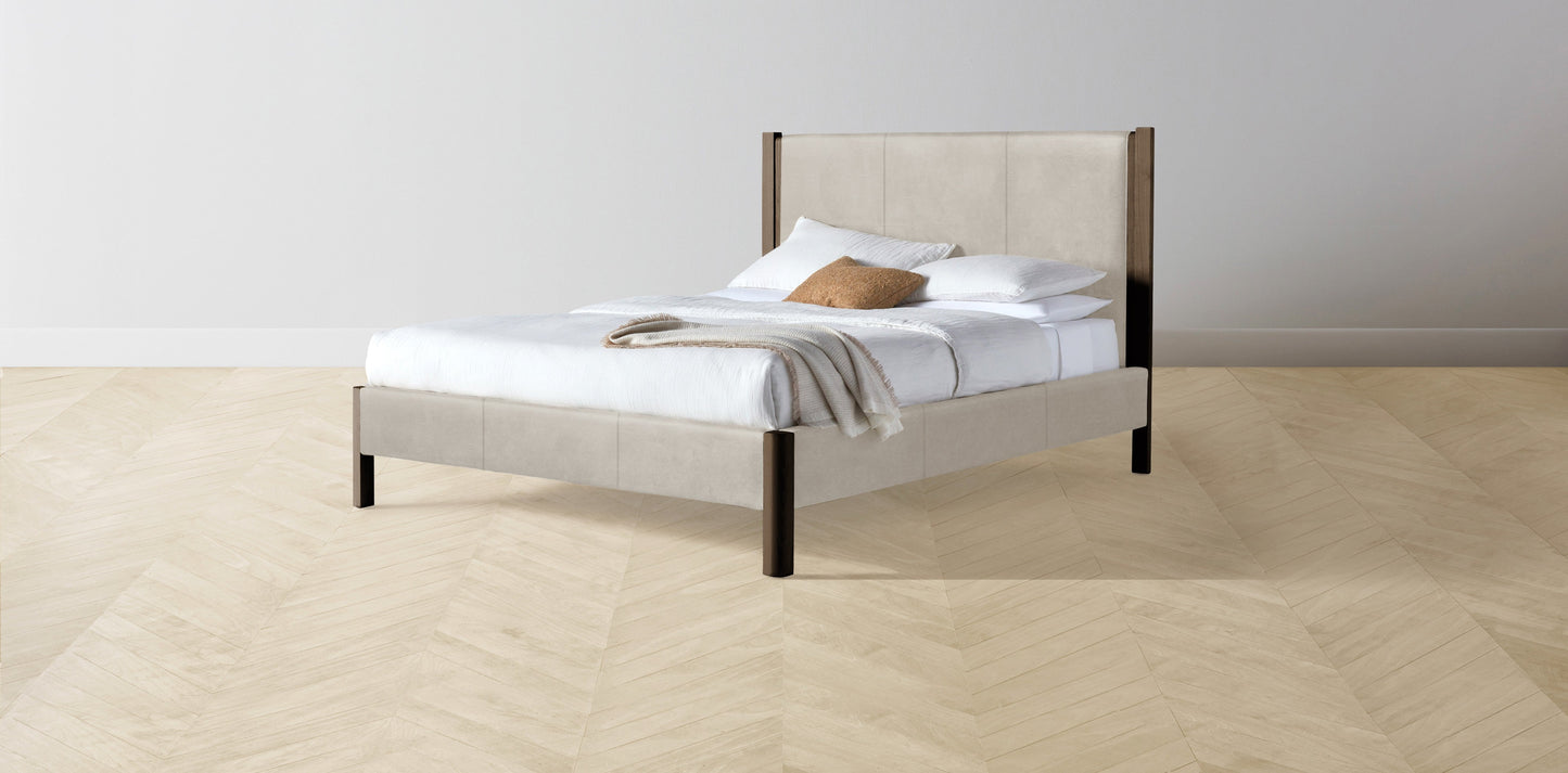 The Thompson - Nubuck Leather Sail Bed - 48" Headboard - Muslin on reverse