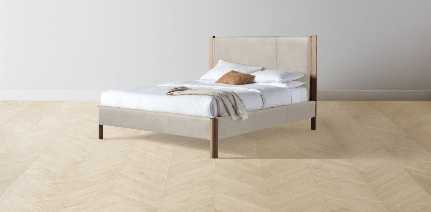 The Thompson - Nubuck Leather Sail Bed - 48" Headboard - Muslin on reverse