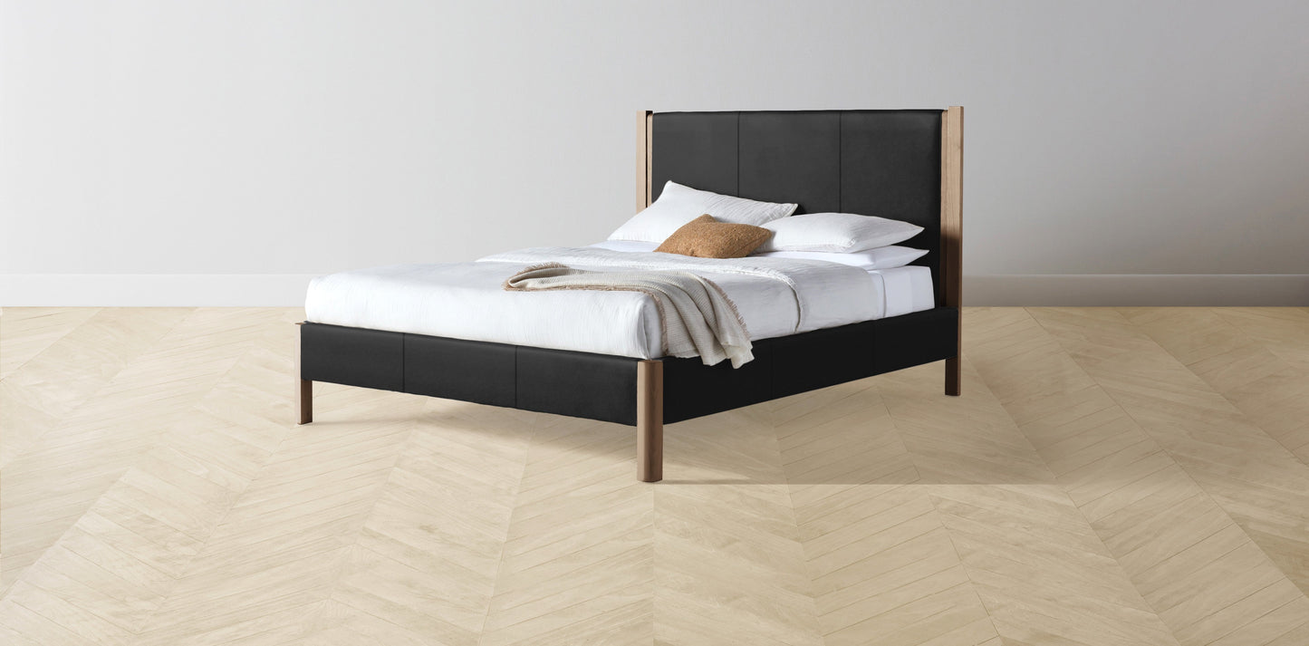 The Thompson - Pebbled Leather Ink Bed - 48" Headboard - Muslin on reverse