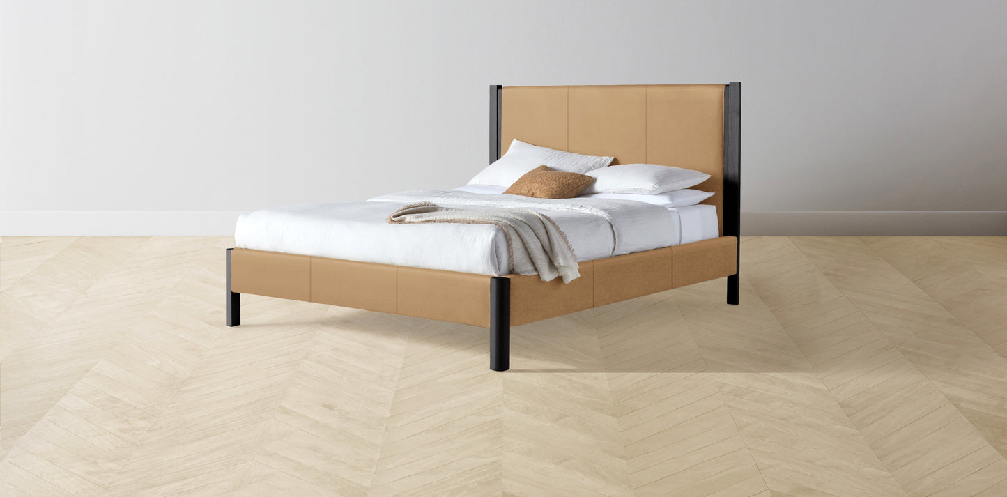 The Thompson - Pebbled Leather Latte Bed - 48" Headboard - Muslin on reverse