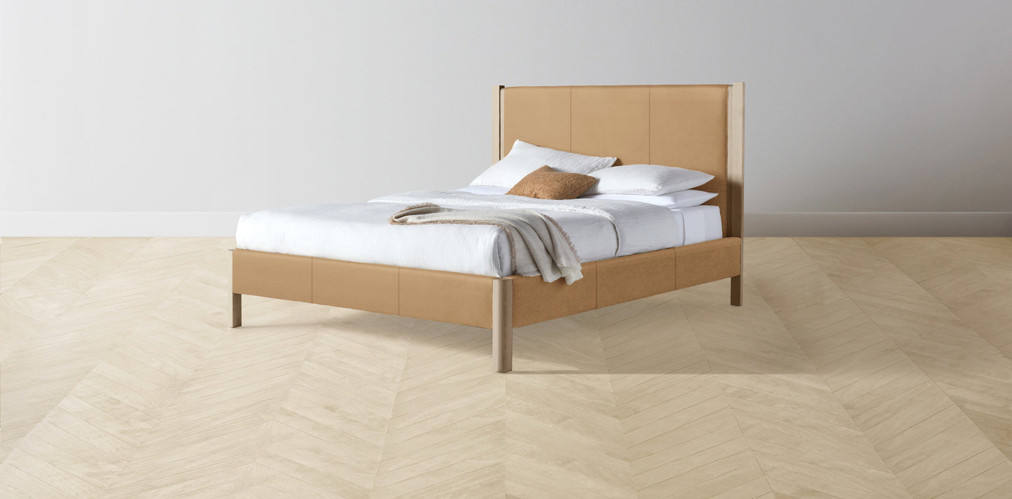 The Thompson - Pebbled Leather Latte Bed - 48" Headboard - Muslin on reverse