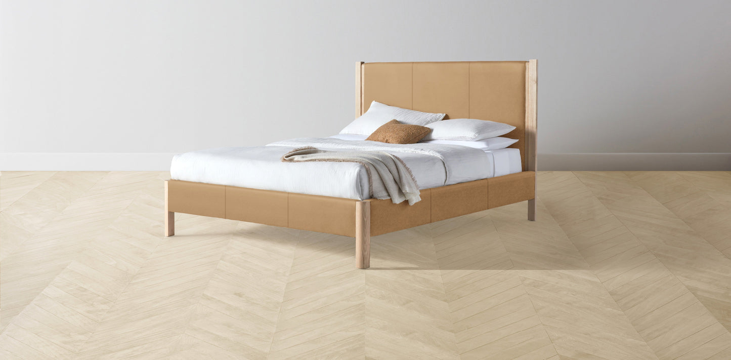 The Thompson - Pebbled Leather Latte Bed - 48" Headboard - Muslin on reverse