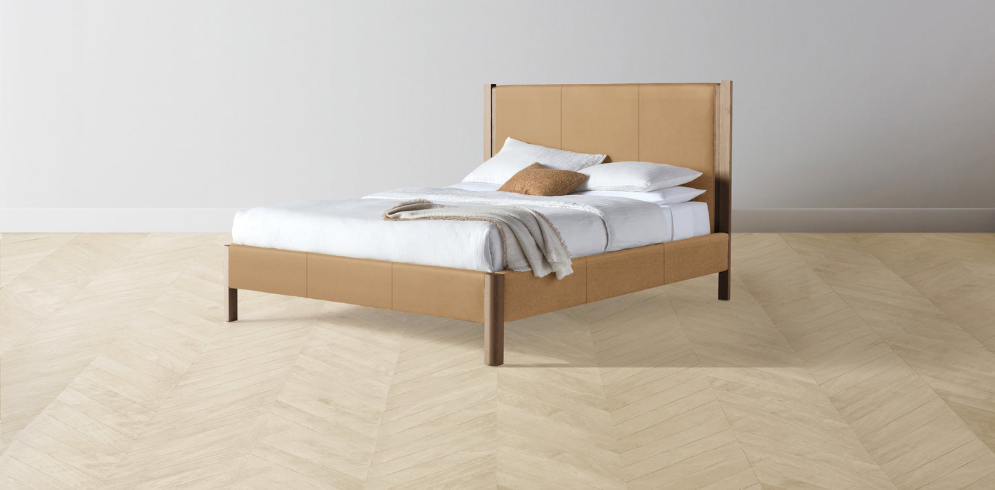 The Thompson - Pebbled Leather Latte Bed - 48" Headboard - Muslin on reverse