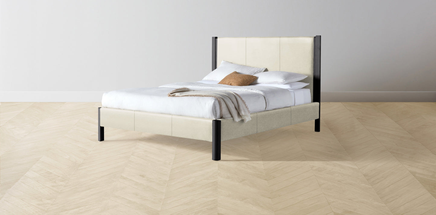 The Thompson - Pebbled Leather Swan Bed - 48" Headboard - Upholstered on reverse