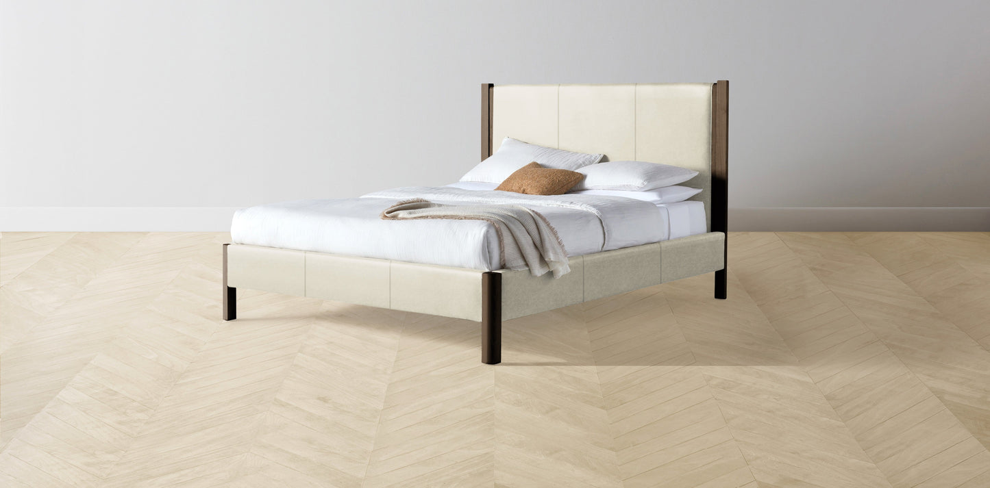 The Thompson - Pebbled Leather Swan Bed - 48" Headboard - Upholstered on reverse