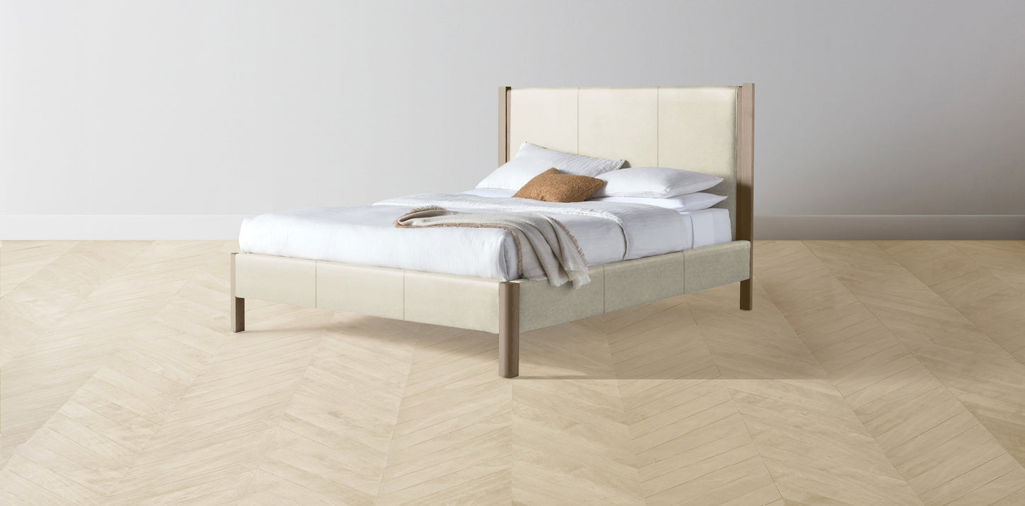The Thompson - Pebbled Leather Swan Bed - 48" Headboard - Upholstered on reverse