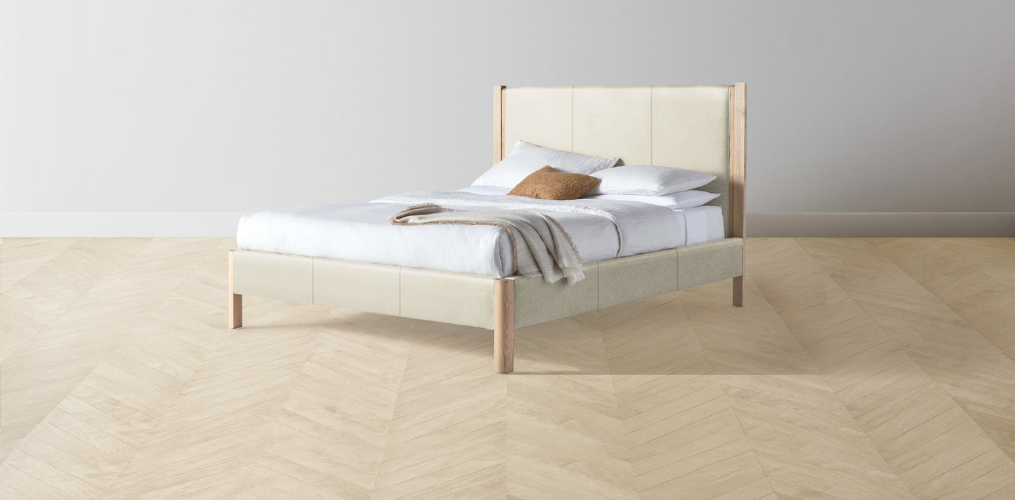 The Thompson - Pebbled Leather Swan Bed - 48" Headboard - Upholstered on reverse