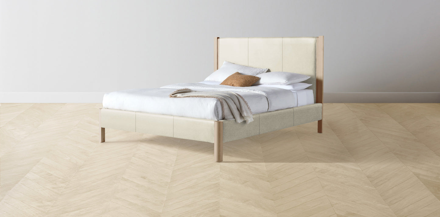 The Thompson - Pebbled Leather Swan Bed - 48" Headboard - Muslin on reverse