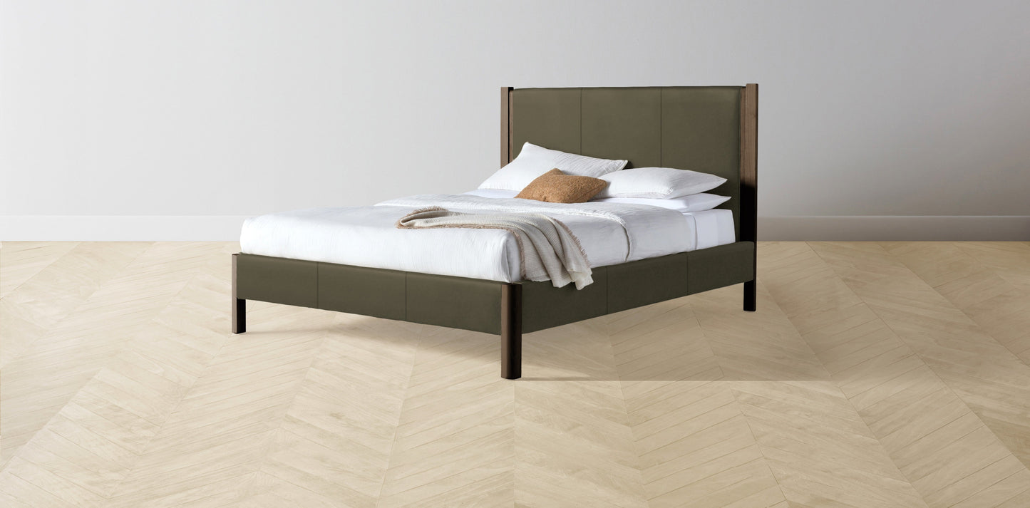 The Thompson - Pebbled Leather Truffle Bed - 48" Headboard - Upholstered on reverse