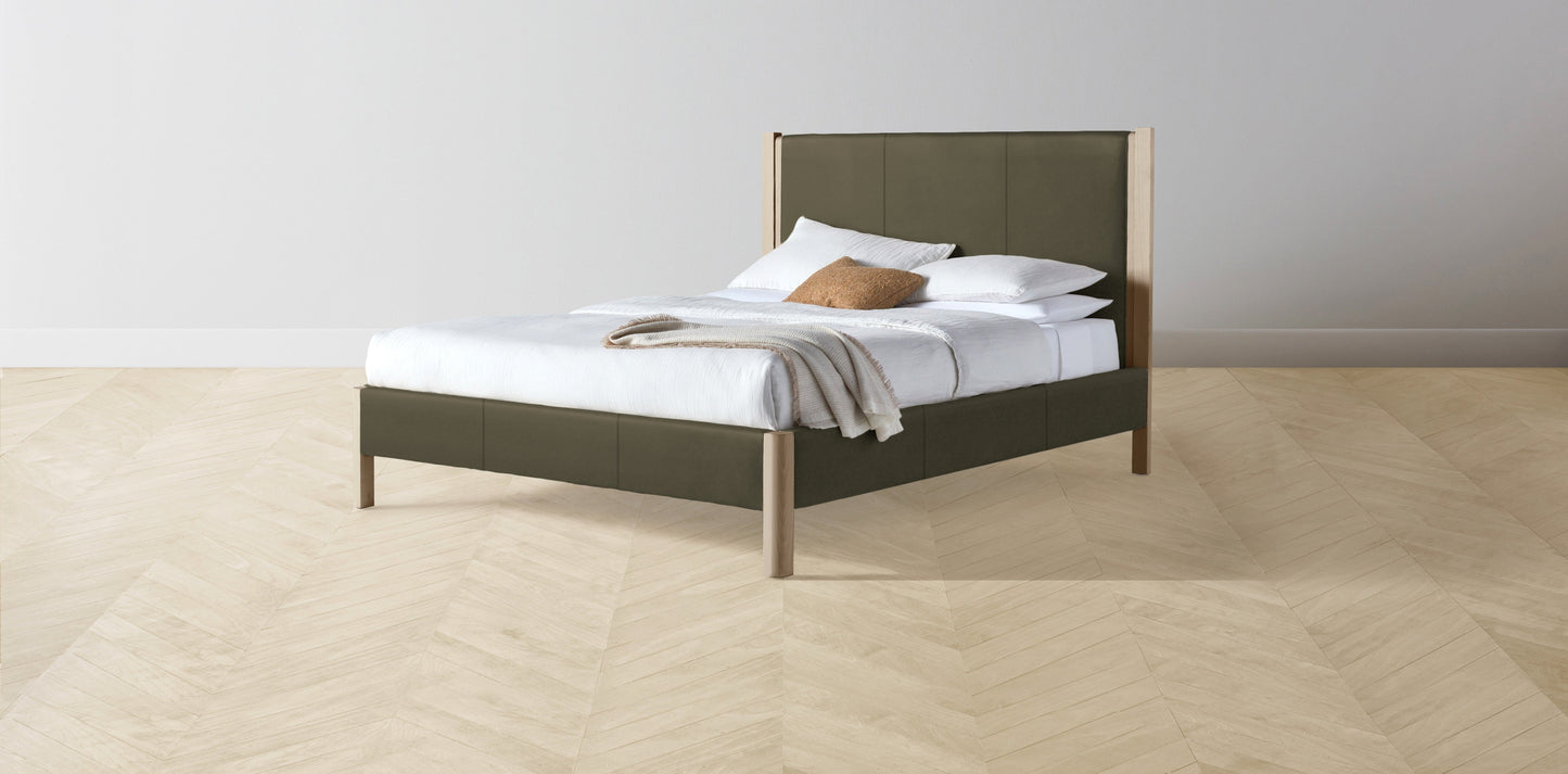 The Thompson - Pebbled Leather Truffle Bed - 48" Headboard - Upholstered on reverse