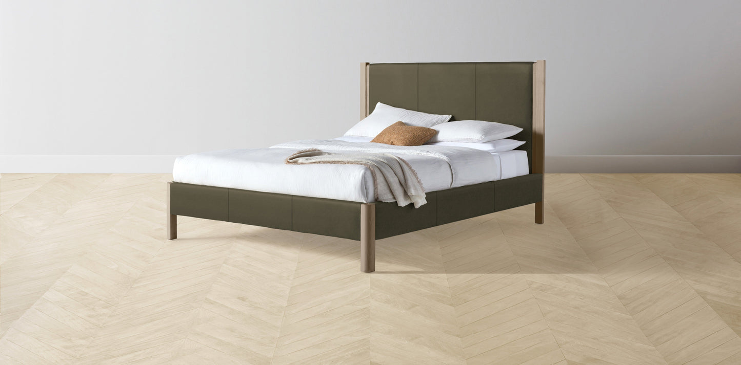 The Thompson - Pebbled Leather Truffle Bed - 48" Headboard - Upholstered on reverse