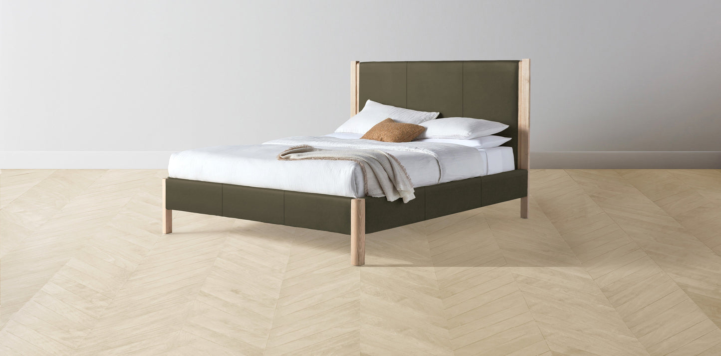 The Thompson - Pebbled Leather Truffle Bed - 48" Headboard - Upholstered on reverse