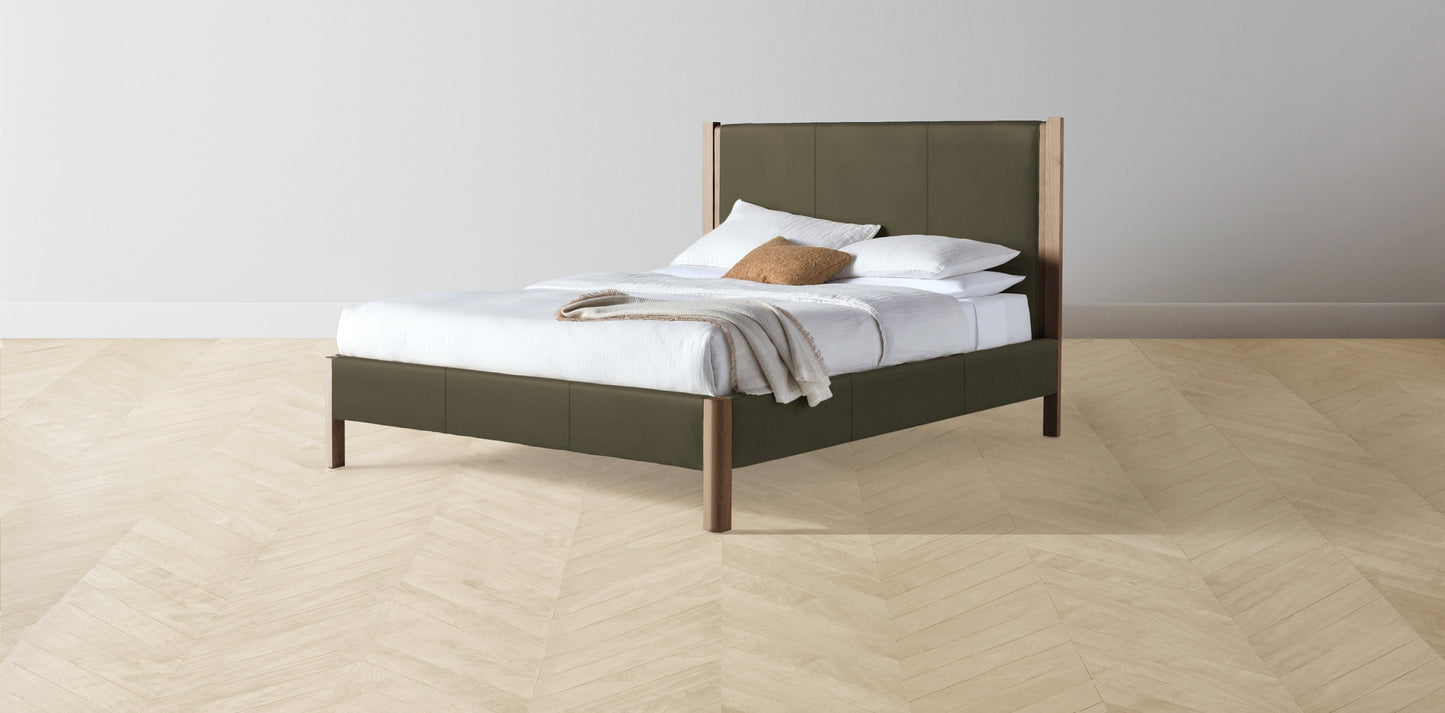 The Thompson - Pebbled Leather Truffle Bed - 48" Headboard - Upholstered on reverse
