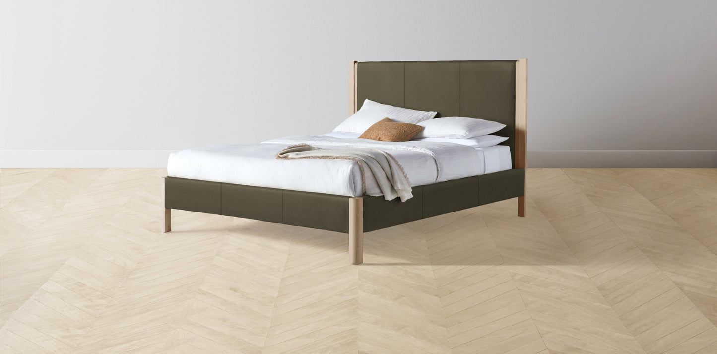 The Thompson - Pebbled Leather Truffle Bed - 48" Headboard - Upholstered on reverse