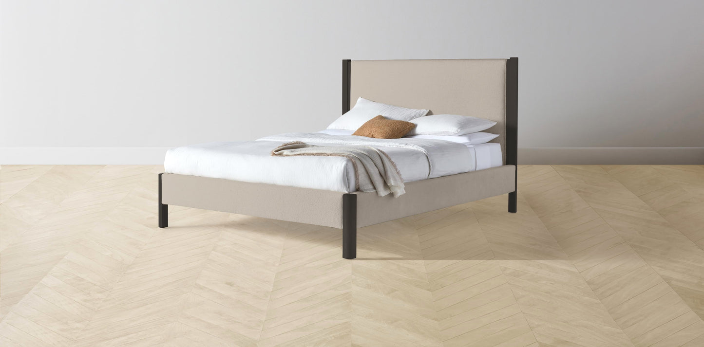 The Thompson - Performance Bouclé Morel Bed - 48" Headboard - Muslin on reverse