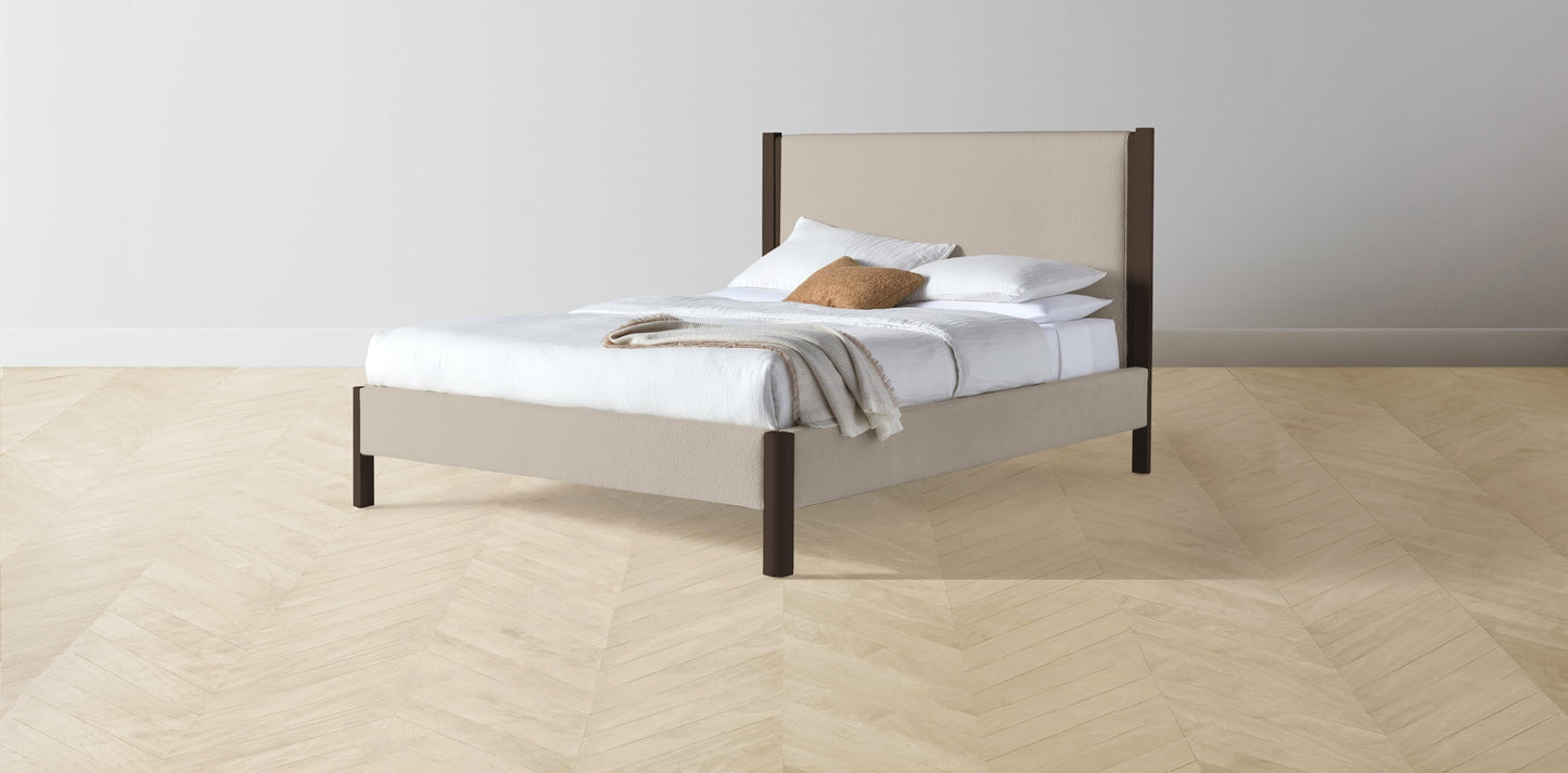 The Thompson - Performance Bouclé Morel Bed - 48" Headboard - Muslin on reverse