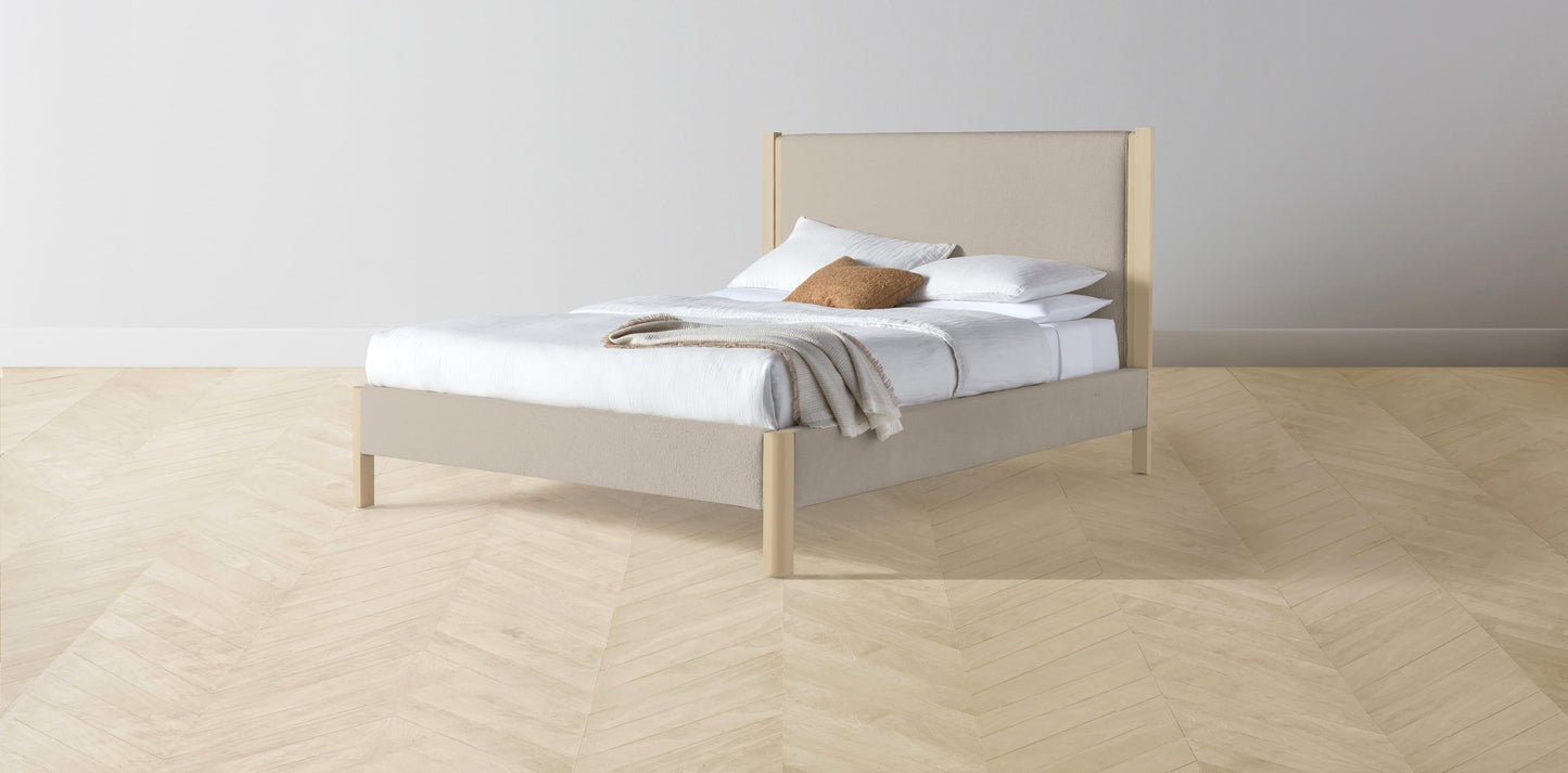 The Thompson - Performance Bouclé Morel Bed - 48" Headboard - Muslin on reverse