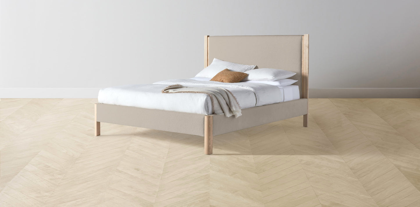 The Thompson - Performance Bouclé Morel Bed - 48" Headboard - Muslin on reverse