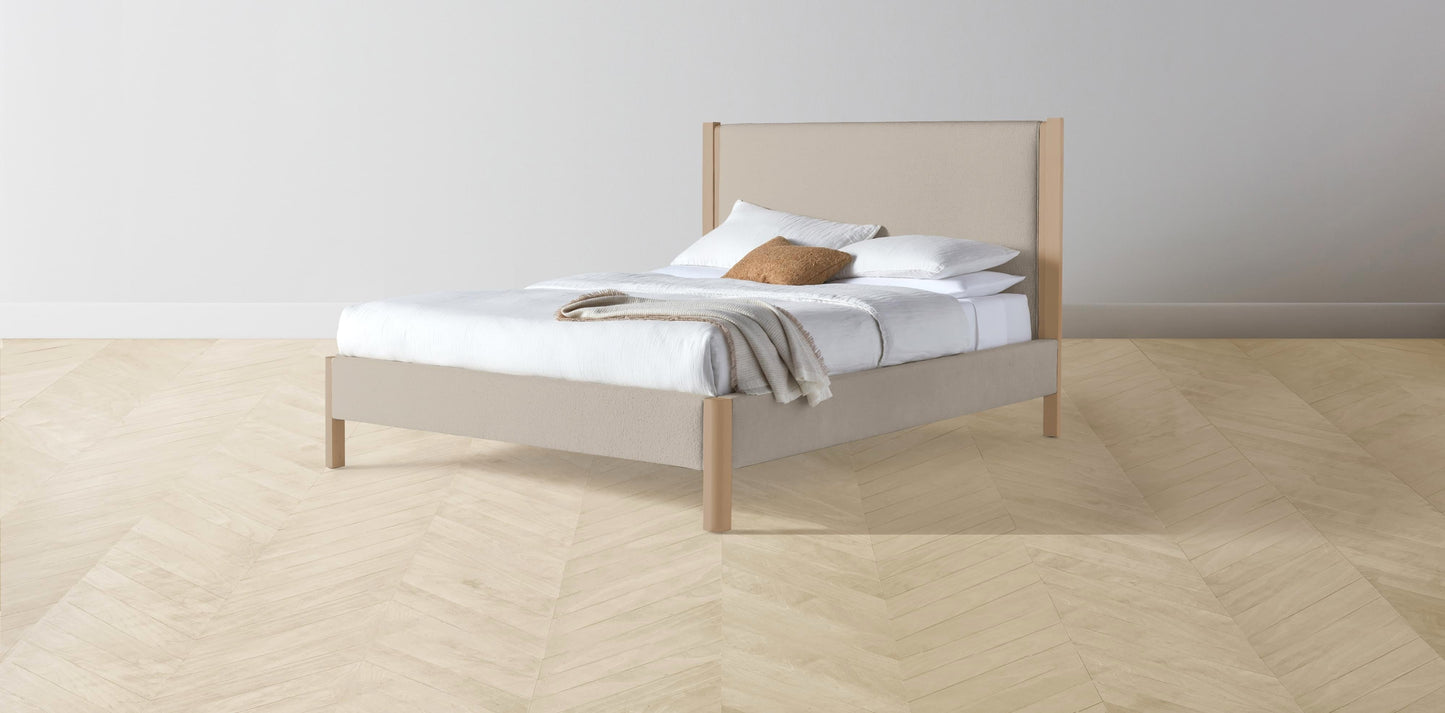 The Thompson - Performance Bouclé Morel Bed - 48" Headboard - Muslin on reverse