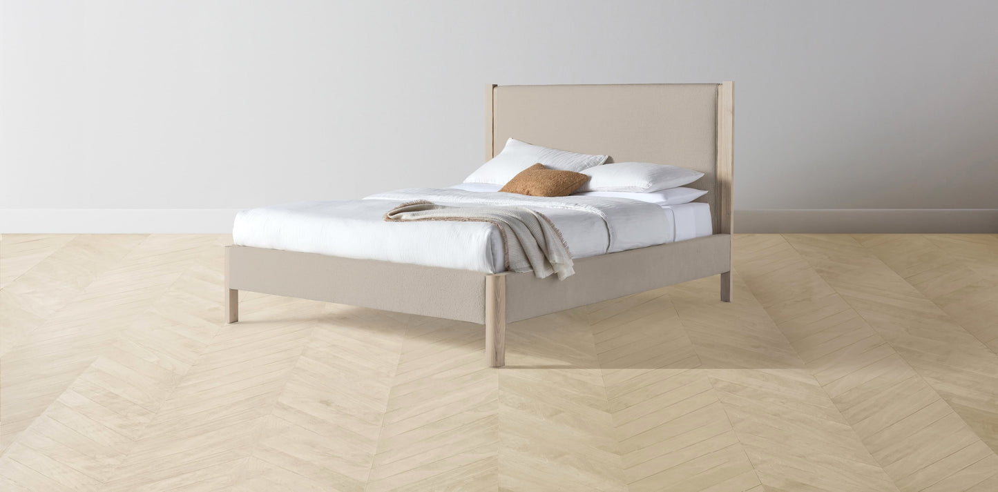 The Thompson - Performance Bouclé Morel Bed - 48" Headboard - Muslin on reverse