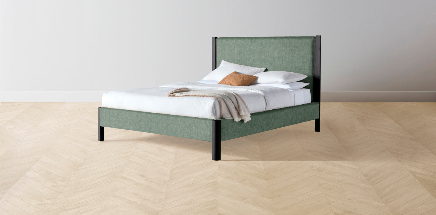 The Thompson - Performance Stonewashed Linen Aspen Bed - 48" Headboard - Muslin on reverse