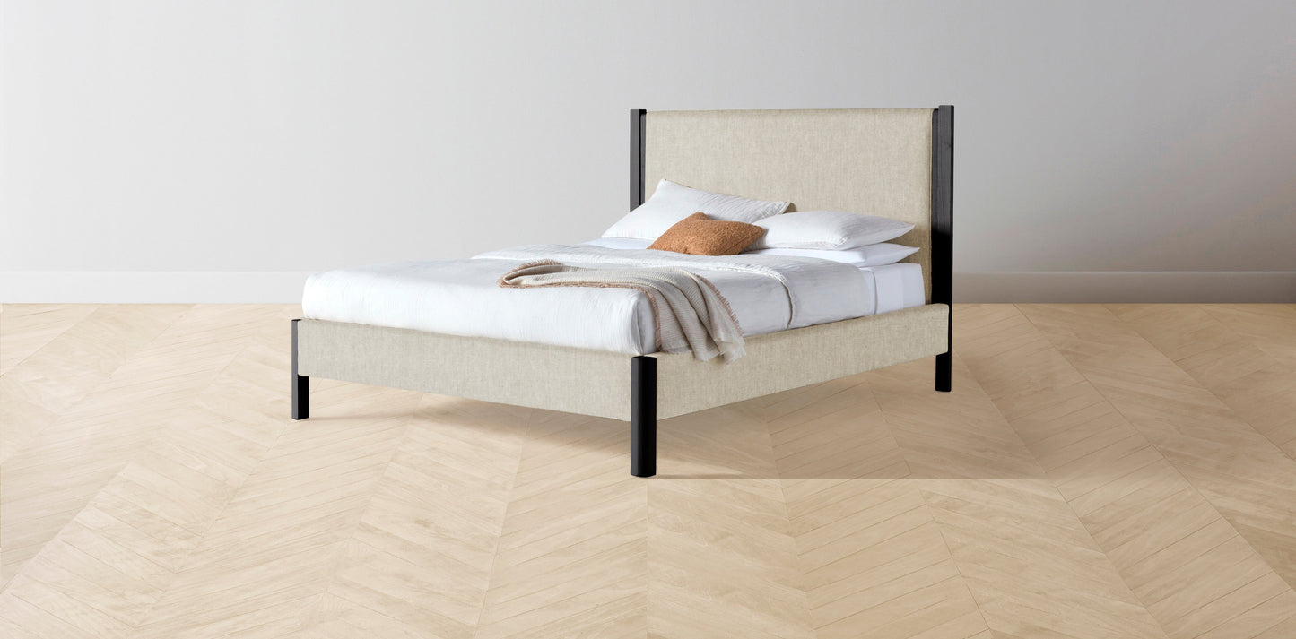 The Thompson - Performance Stonewashed Linen Clamshell Bed - 48" Headboard - Muslin on reverse