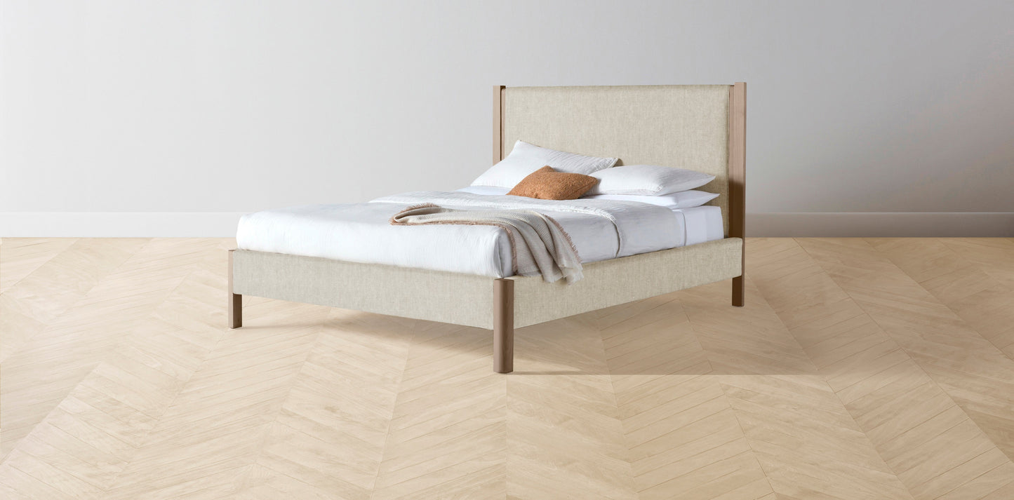 The Thompson - Performance Stonewashed Linen Clamshell Bed - 48" Headboard - Upholstered on reverse
